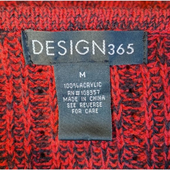 DESIGN 365 Womens M Red Black Marled Knit Diamond Pattern Long Sleeve Sweater - Picture 3 of 3